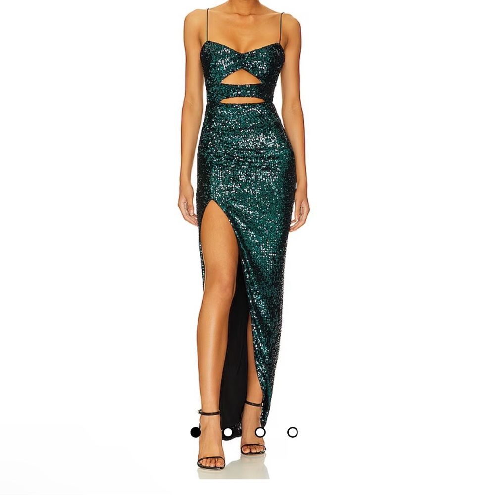 Green Sequin Embellished Nookie Cutout Gown